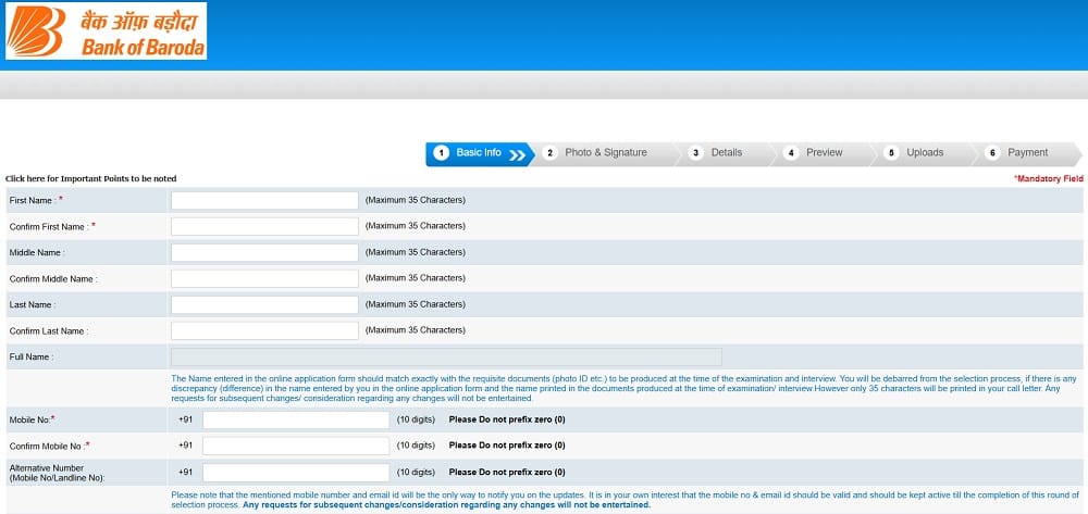 Bank of baroda Office Assistant Application Form 2025