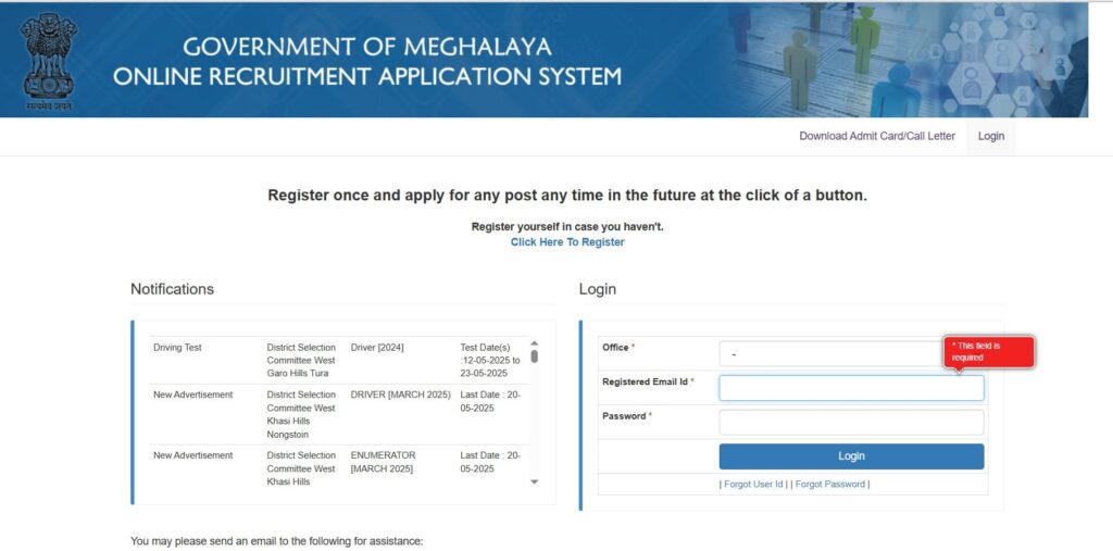 Meghalaya PSC Recruitment 2025 online Application