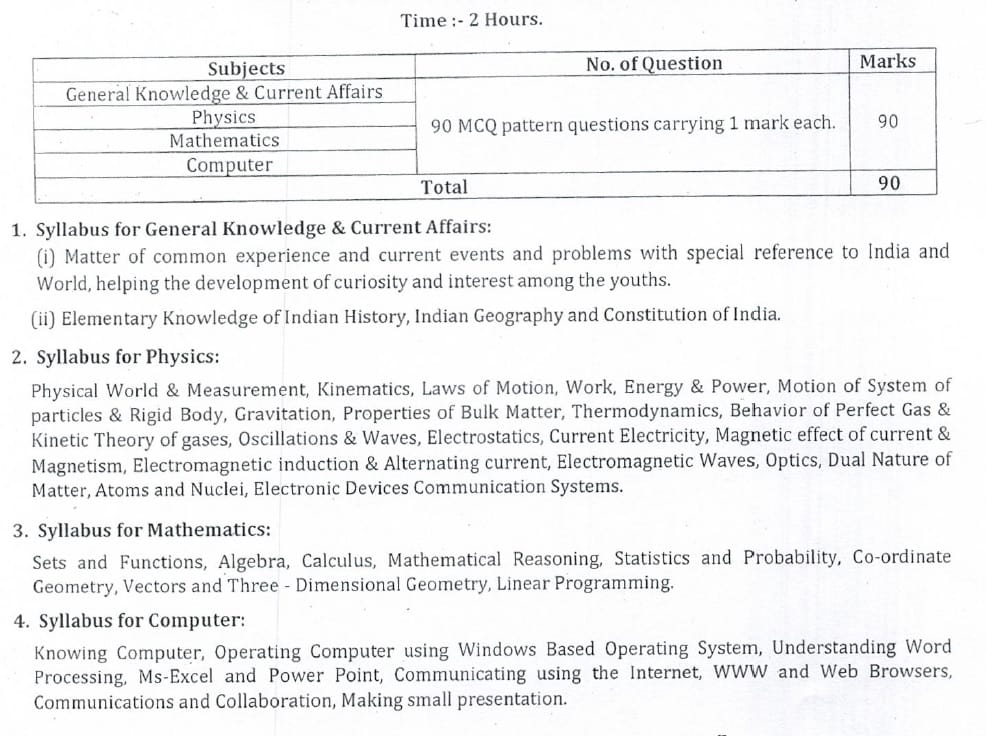 Tripura PSC Programmer Recruitment 2025 Exam Pattern